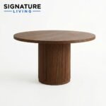 Signature Living Modern Round Wooden Dining Table with Fluted Pedestal Base