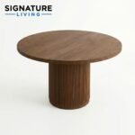 Signature Living Modern Round Wooden Dining Table with Fluted Pedestal Base - Image 2